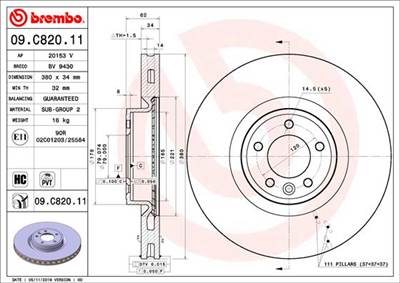 BREMBO 09.C820.11 - féktárcsa LAND ROVER