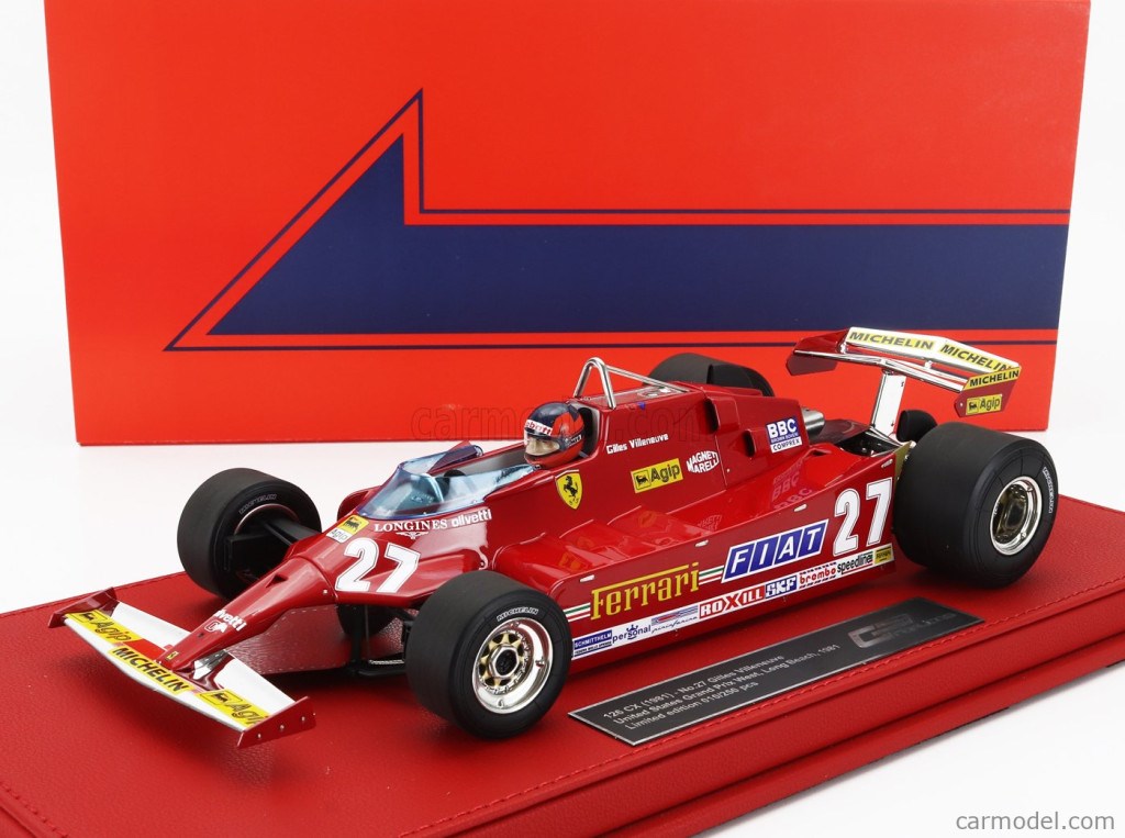 FERRARI F1 126CX COMPREX TURBO N 27 USA OVEST LONG BEACH GP (with pilot figure) 1981 G-VILLENEUVE - CON VETRINA - WITH SHOWCASE RED 1. kép