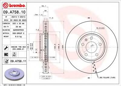 BREMBO 09.A758.11 - féktárcsa AUDI AUDI (FAW)