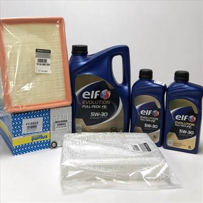 Renault Trafic III 1.6dci 90-95-115LE gyári új olajcsere csomag + pollenszűrővel, üzemanyagszűrővel ELF Evo Full-Tech Fe DPF 5W30 7L 2014-től