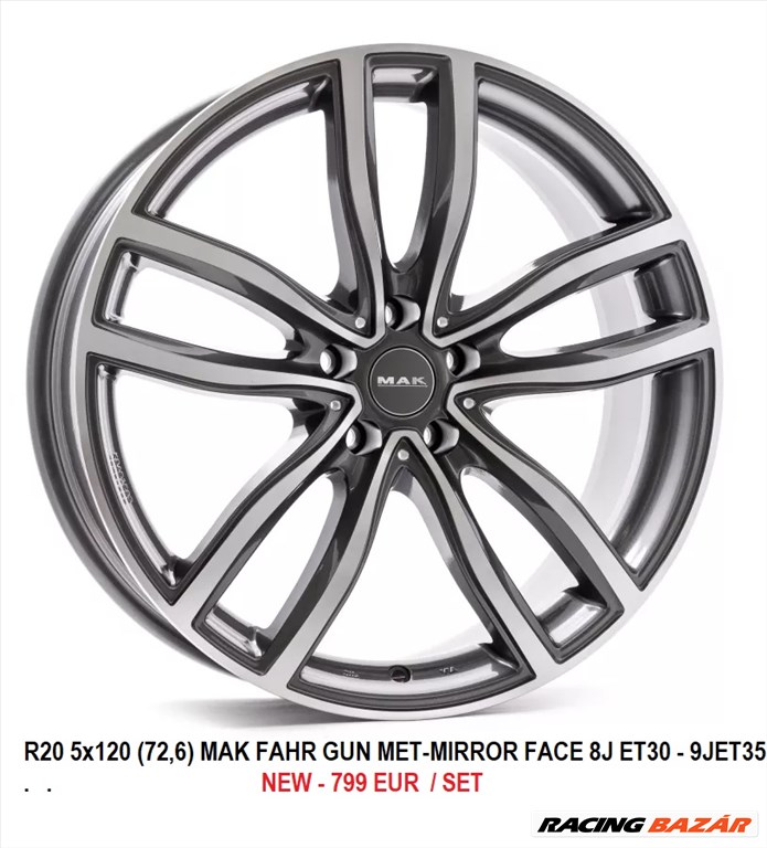 R20 5x120 (72,6) MAK FAHR GUN MET-MIRROR FACE 8J ET30 - 9JET35   kétszéles új alufelnik 1. kép