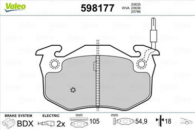 fékbetétkészlet, tárcsafék VALEO 598177 for PEUGEOT