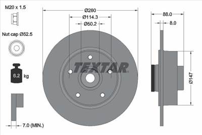 féktárcsa TEXTAR 92196003 for RENAULT, SAMSUNG