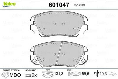 fékbetétkészlet, tárcsafék VALEO 601047 for OPEL, VAUXHALL, CHEVROLET, BUICK, …