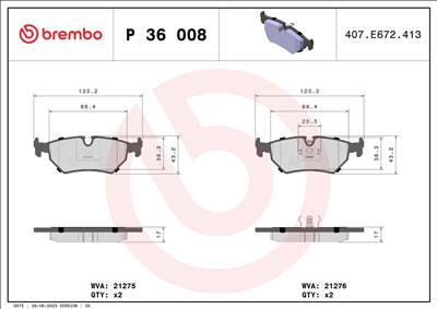 fékbetétkészlet, tárcsafék BREMBO P 36 008 for JAGUAR