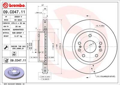 BREMBO 09.C047.11 - féktárcsa SUZUKI SUZUKI (CHANGAN)