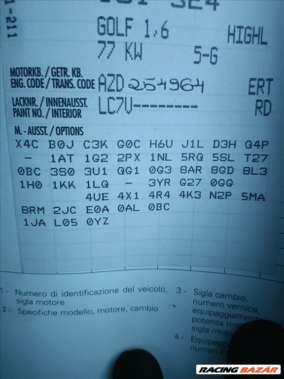 Volkswagen Golf IV 1.6 motor AZD kóddal, 202114km-el eladó azd1616 vwgolf4 7. kép