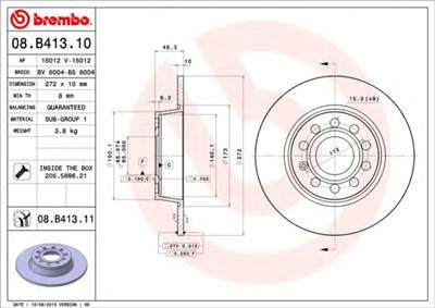 BREMBO 08.B413.11 - féktárcsa AUDI AUDI (FAW) CUPRA JETTA SEAT SKODA SKODA (SVW ) SKODA (SVW) VW VW 