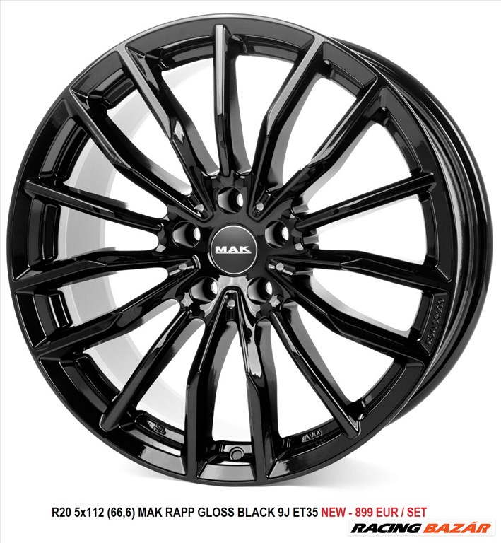 R20 5x112 (66,6) MAK RAPP GLOSS BLACK 9J ET35 9x20 új alufelnik 20" 1. kép