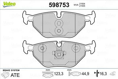 fékbetétkészlet, tárcsafék VALEO 598753 for BMW, MG, ROVER, SAAB, …