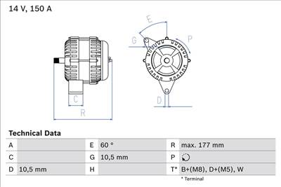 generátor BOSCH 0 986 047 210 for KHD, MERCEDES-BENZ, JOHN DEERE