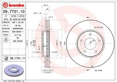 féktárcsa BREMBO 09.7731.11 for JAGUAR, DAIMLER