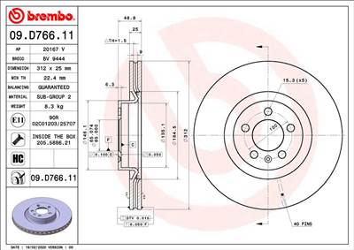 BREMBO 09.D766.11 - féktárcsa VW