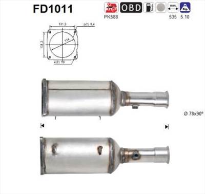 Korom-/részecskeszűrő, kipufogó AS FD1011 for CITROËN, PEUGEOT, FIAT, LANCIA