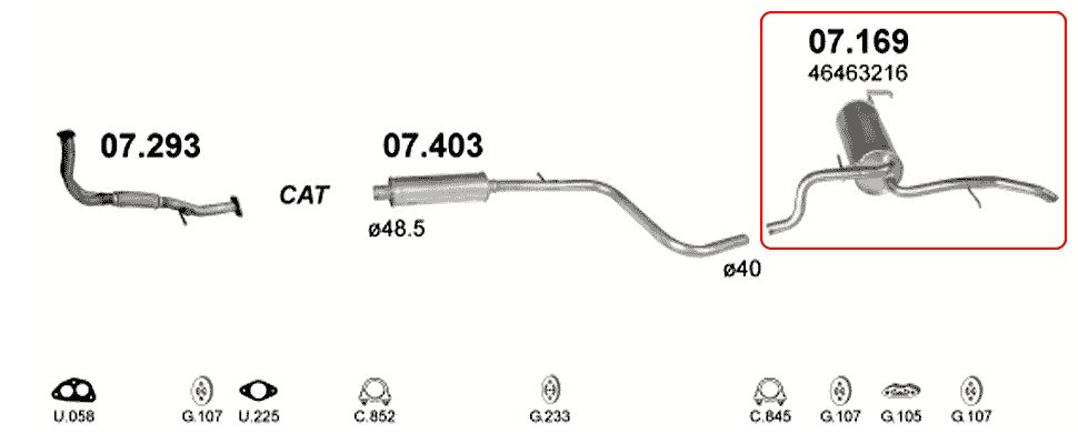 Polmo 07-169 hátsó kipufogó dob - FIAT Albea, FIAT Siena 2. kép