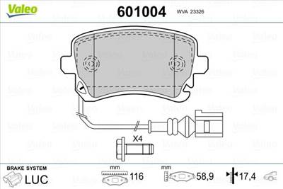 fékbetétkészlet, tárcsafék VALEO 601004 for AUDI, VW, BENTLEY