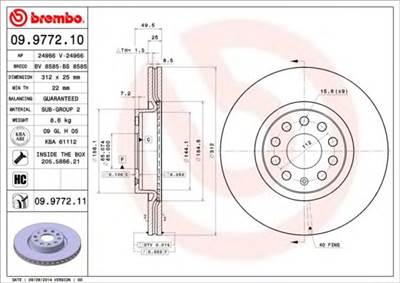 BREMBO 09.9772.11 - féktárcsa AUDI AUDI (FAW) CUPRA SEAT SKODA SKODA (SVW ) SKODA (SVW) VW VW (FAW) 