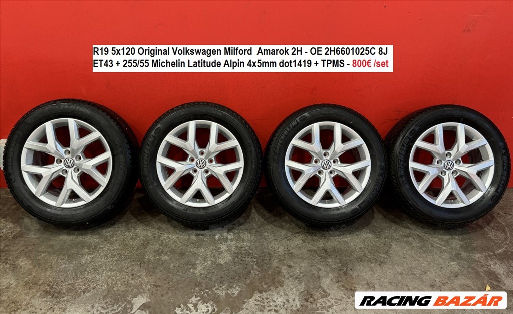 R19 5x120 Original Volkswagen Milford  Amarok 2H - OE 2H6601025C 8J ET43 + 255/55 Michelin 1. kép