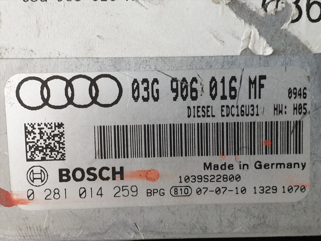 503835 Audi A6 C6, 2007, Motorvezérlő, Ecu, 0281014259, 03G906016MF, Bosch. 2. kép