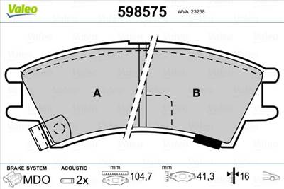 Fékbetét készlet VALEO 598575 for HYUNDAI