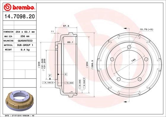 BREMBO 14.7098.20 - fékdob FORD 1. kép