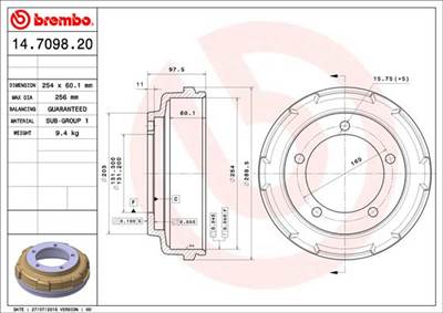 BREMBO 14.7098.20 - fékdob FORD