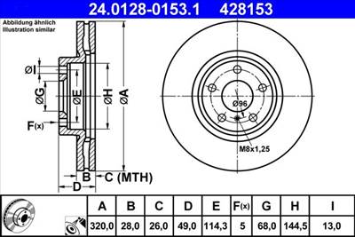 féktárcsa ATE 24.0128-0153.1 for NISSAN, INFINITI