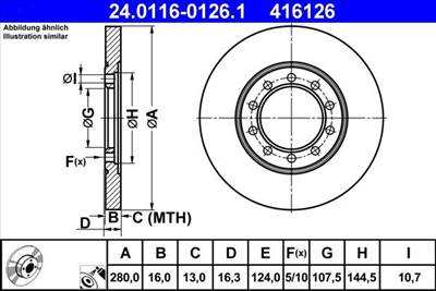 féktárcsa ATE 24.0116-0126.1 for FORD