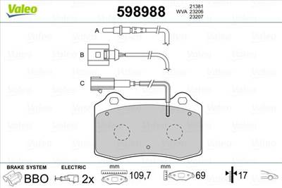 Fékbetét készlet VALEO 598988 for ALFA ROMEO, FIAT