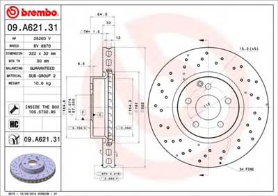 BREMBO 09.A621.31 - féktárcsa MERCEDES-BENZ MERCEDES-BENZ (BBDC)