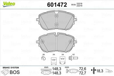 Fékbetét készlet VALEO 601472 for PEUGEOT, CITROËN, OPEL, VAUXHALL, …