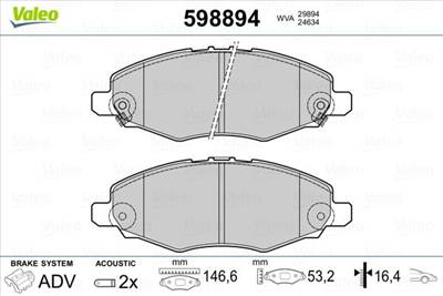 Fékbetét készlet VALEO 598894 for TOYOTA