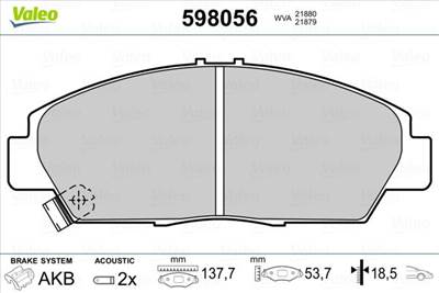 fékbetétkészlet, tárcsafék VALEO 598056 for HONDA, ROVER