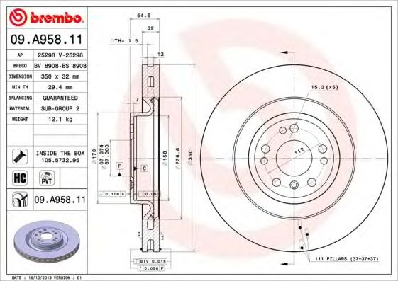 BREMBO 09.A958.11 - féktárcsa BRABUS MERCEDES-BENZ 1. kép