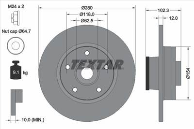 féktárcsa TEXTAR 92153703 for NISSAN, OPEL, RENAULT, VAUXHALL