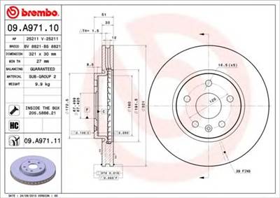 BREMBO 09.A971.11 - féktárcsa BUICK (SGM) CHEVROLET CHEVROLET (SGM) OPEL ROEWE (SAIC) SAAB VAUXHALL