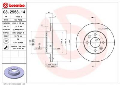 BREMBO 08.2958.14 - féktárcsa DACIA RENAULT