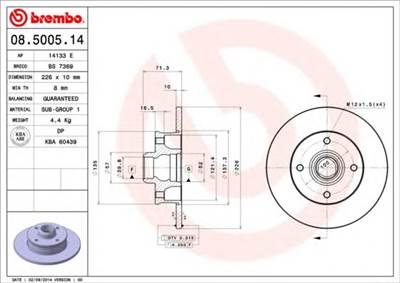 BREMBO 08.5005.14 - féktárcsa SEAT VW