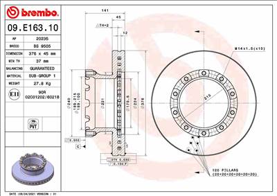 féktárcsa BREMBO 09.E163.10 for SAF