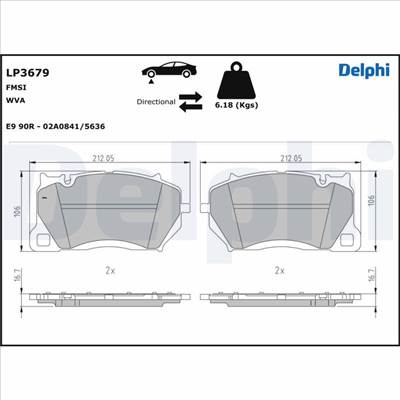 DELPHI LP3679 - fékbetétkészlet, tárcsafék AUDI PORSCHE