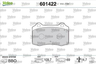 Fékbetét készlet VALEO 601422 for JAGUAR, CITROËN, PEUGEOT, VOLVO, …