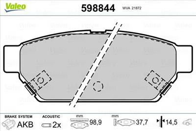 fékbetétkészlet, tárcsafék VALEO 598844 for MITSUBISHI, PROTON