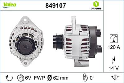 generátor VALEO 849107 for OPEL, VAUXHALL, ALFA ROMEO, FIAT, …