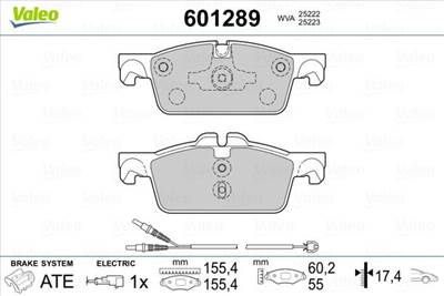 Fékbetét készlet VALEO 601289 for PEUGEOT