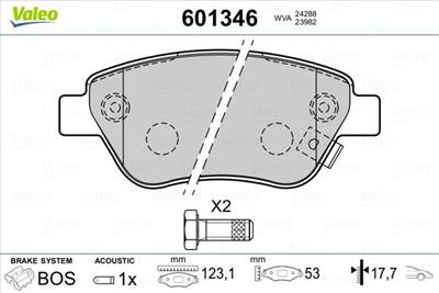 fékbetétkészlet, tárcsafék VALEO 601346 for OPEL, FIAT, VAUXHALL, EUROPESTAR, …