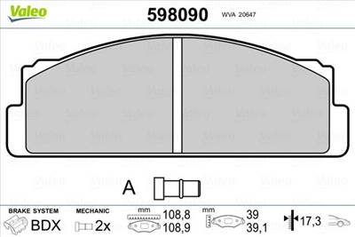 fékbetétkészlet, tárcsafék VALEO 598090 for FIAT, FSO, SEAT, AUTOBIANCHI, …