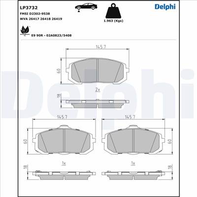 DELPHI LP3732 - fékbetétkészlet, tárcsafék HYUNDAI HYUNDAI (BEIJING) KIA