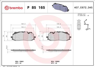 BREMBO P 85 165 - fékbetét AUDI AUDI (FAW) AUDI (SAIC) CUPRA VW