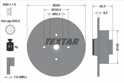 féktárcsa TEXTAR 92154403 for RENAULT
