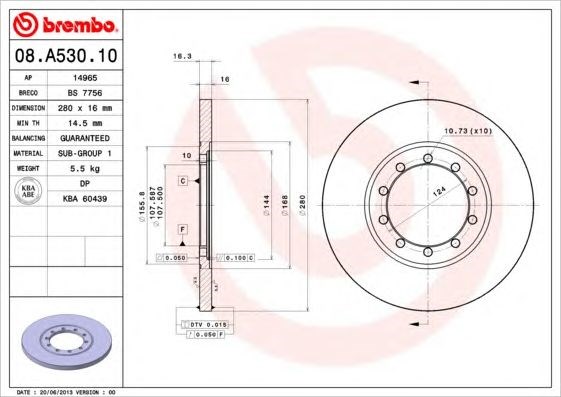 BREMBO 08.A530.10 - féktárcsa FORD FORD (JMC) 1. kép